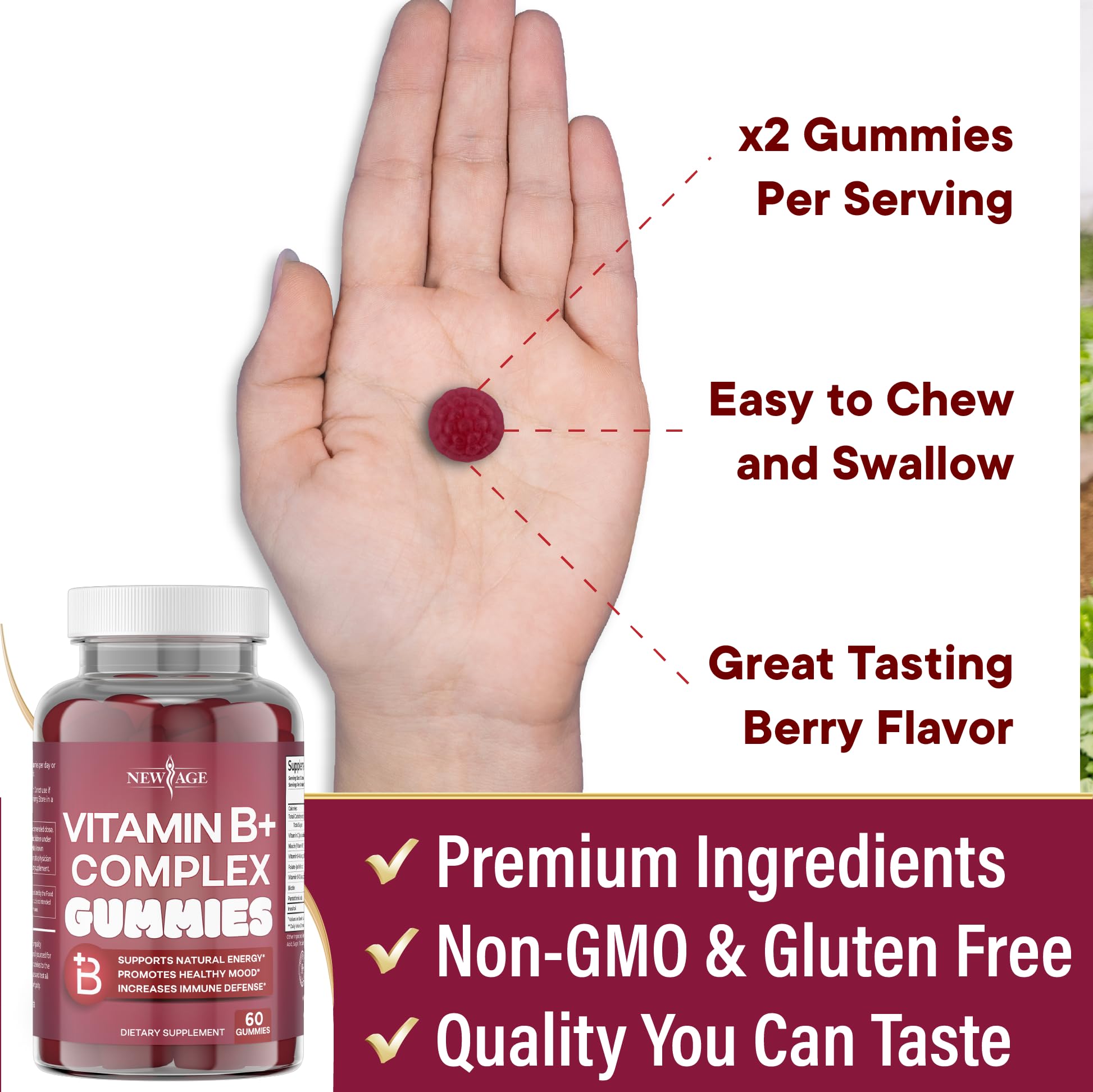 Pouring NEW AGE gummies into hand for easy daily routine