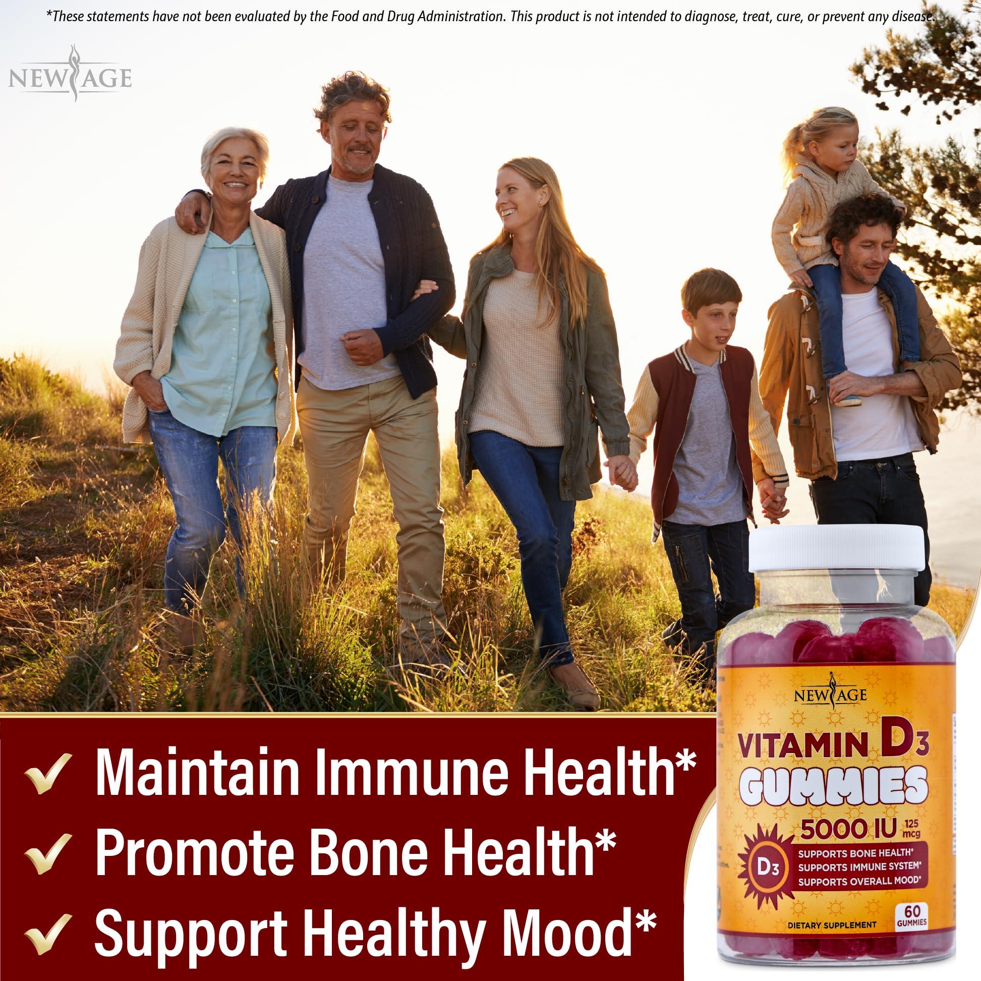 NEW AGE Vitamin D3 gummies natural fruit flavors are easy to chew