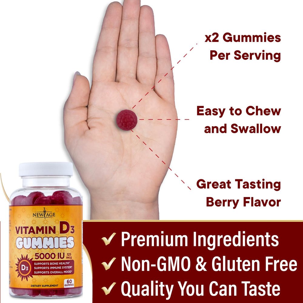 NEW AGE Vitamin D3 gummies gluten-free and dairy-free formula for dietary flexibility