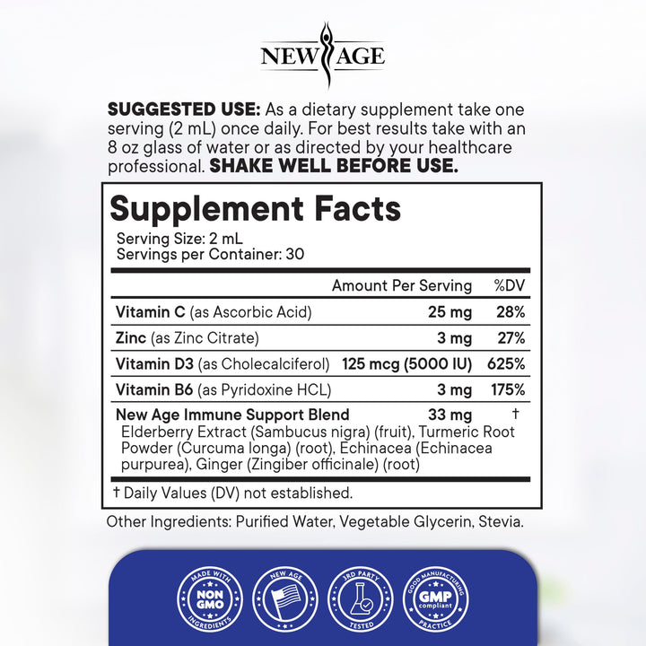 NEW AGE vitamins C D3 zinc B6 drops support energy and immunity.