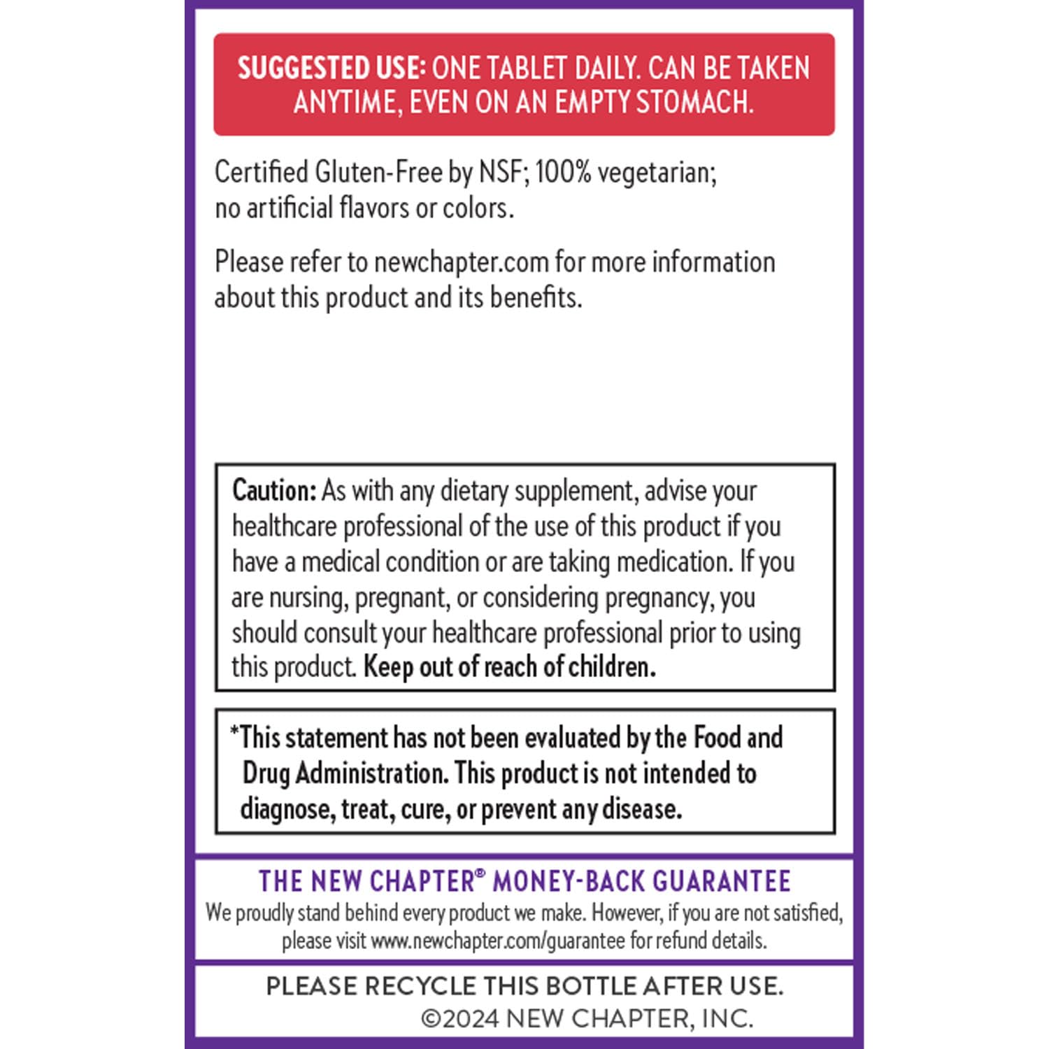 New Chapter 100 percent vegetarian tablet highlighting plant-based wellness.