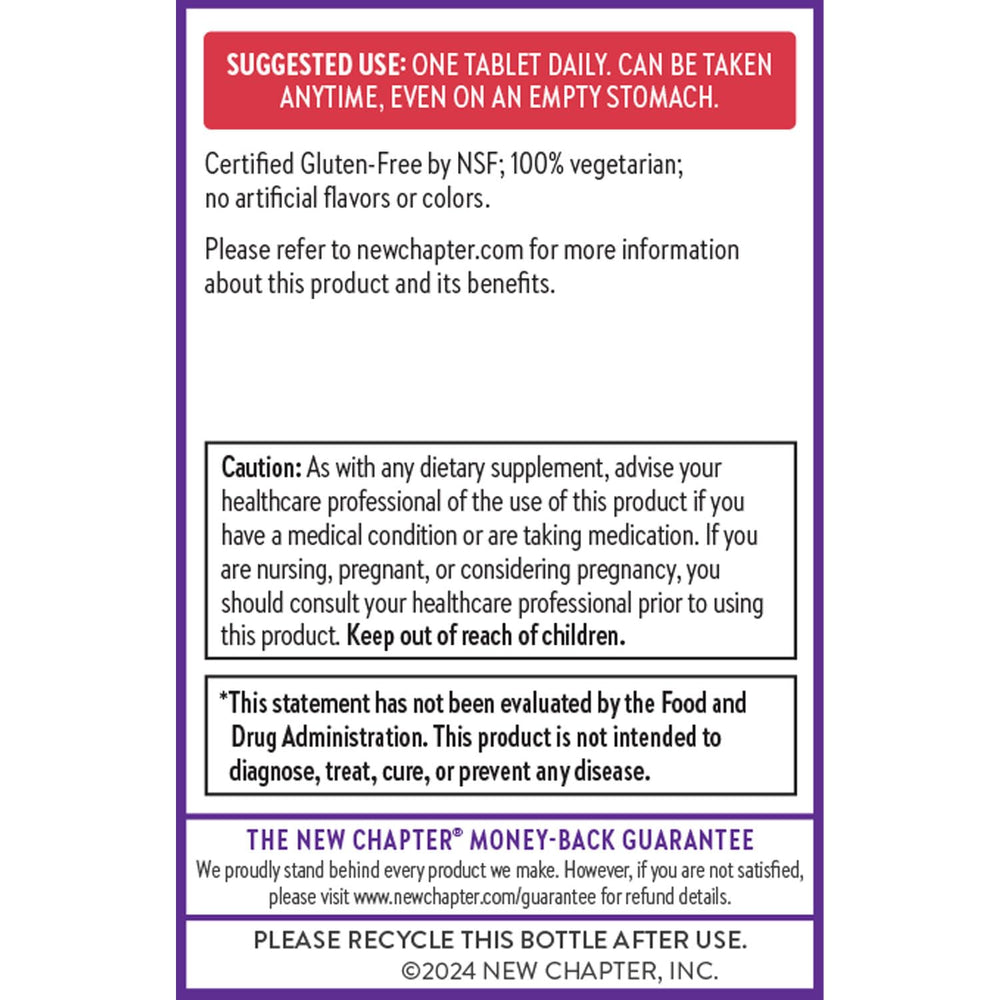 New Chapter 100 percent vegetarian tablet highlighting plant-based wellness.