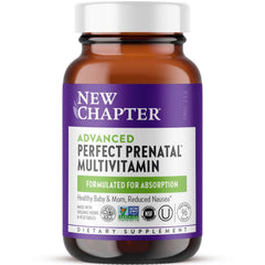 New Chapter Advanced Prenatal bottle front, easy, anytime-dosing for busy moms.