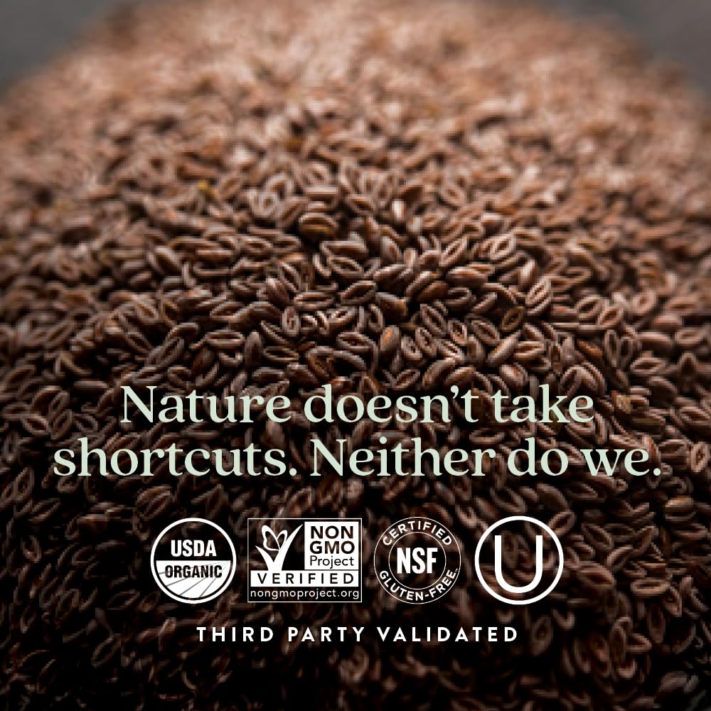 New Chapter All-Flora organic vegan and gluten-free seals reinforce product quality.