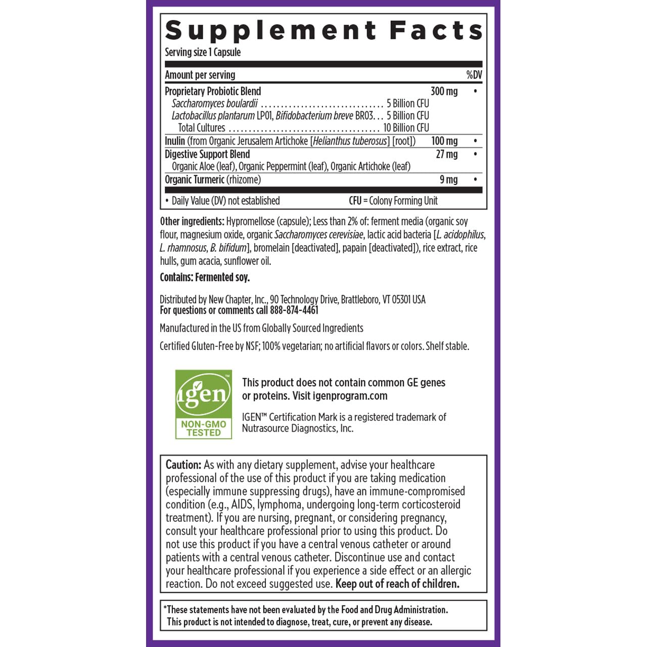 New Chapter All-Flora Probiotic ingredients prebiotics and postbiotics visual emphasis.