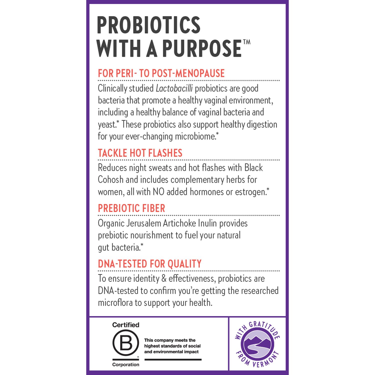 Bottle of New Chapter All-Flora Probiotic Menopause Balance beside a glass of water for daily use
