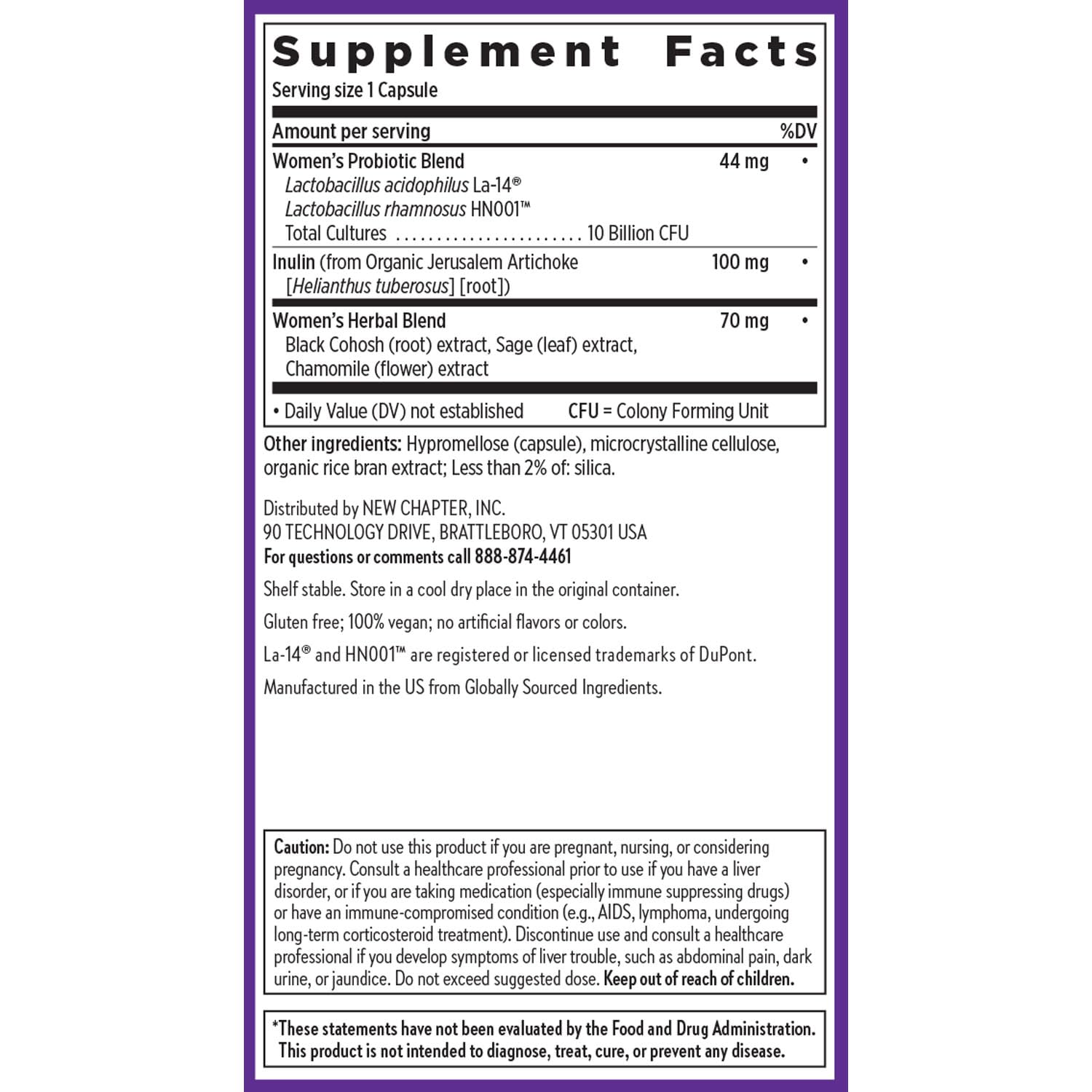 Ingredients list of New Chapter All-Flora Probiotic Menopause Balance with inulin and probiotics
