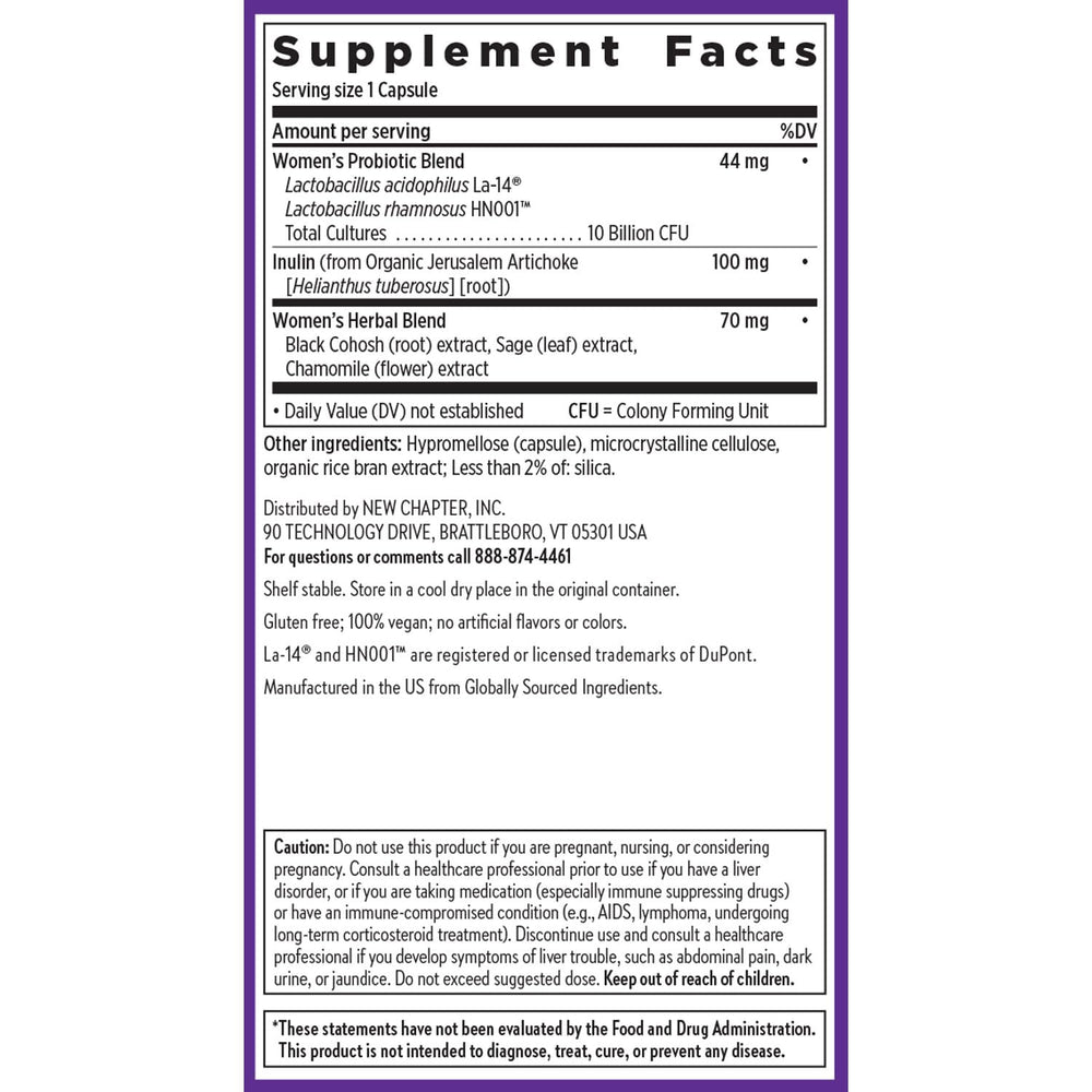 Ingredients list of New Chapter All-Flora Probiotic Menopause Balance with inulin and probiotics