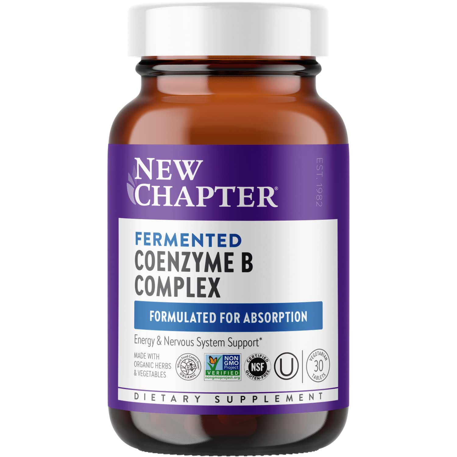 New Chapter B Complex bottle with full label showing fermented organic B vitamins.