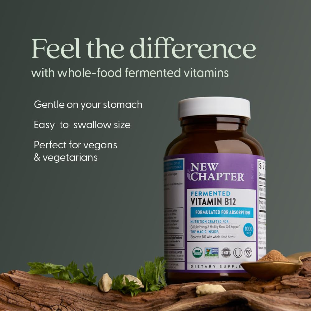 New Chapter B12 packaging with organic certifications and vegan status