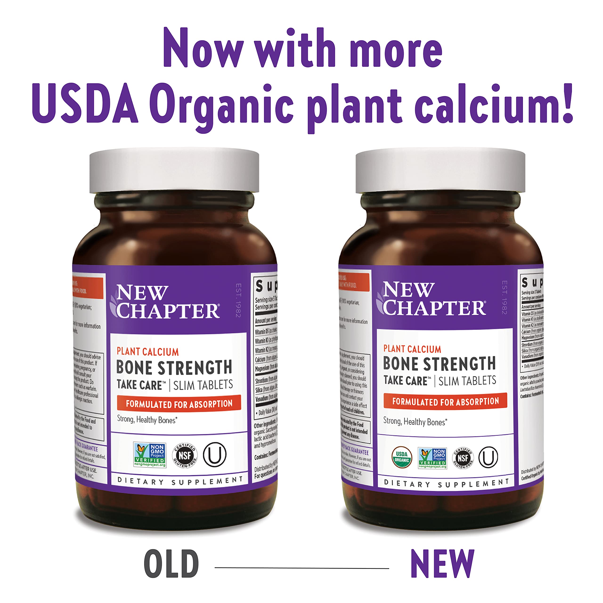 New Chapter Calcium label closeup showing organic calcium and vitamins for daily wellness