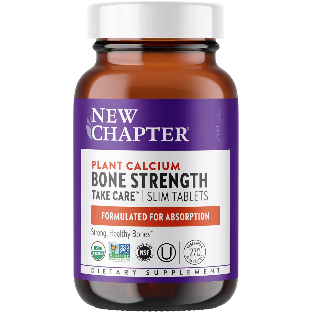 New Chapter calcium supplement bottle with organic plant-based calcium packaging.
