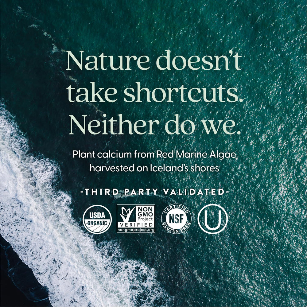 New Chapter organic plant-based calcium with vegan certification logos.