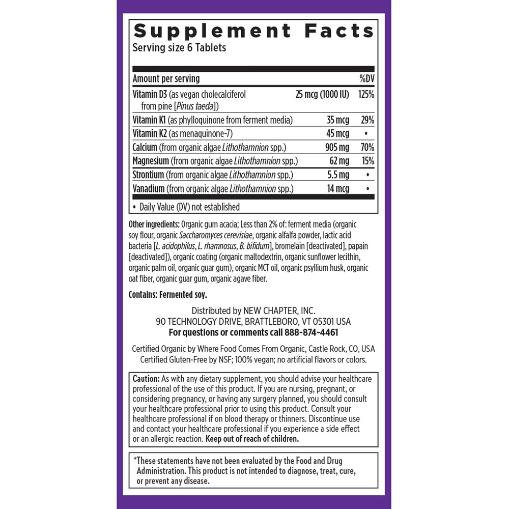 New Chapter Calcium vegan non-GMO kosher gluten-free badge on label