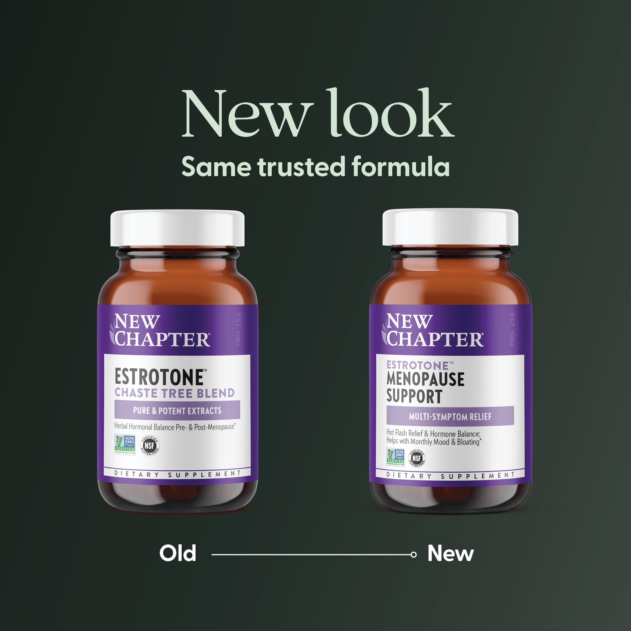 New Chapter Estrotone bottle nutrition panel shows one daily capsule