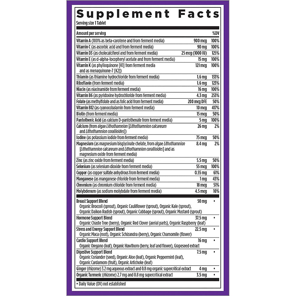 New Chapter Every Woman's 40+ fermented formula with probiotics supports absorption.