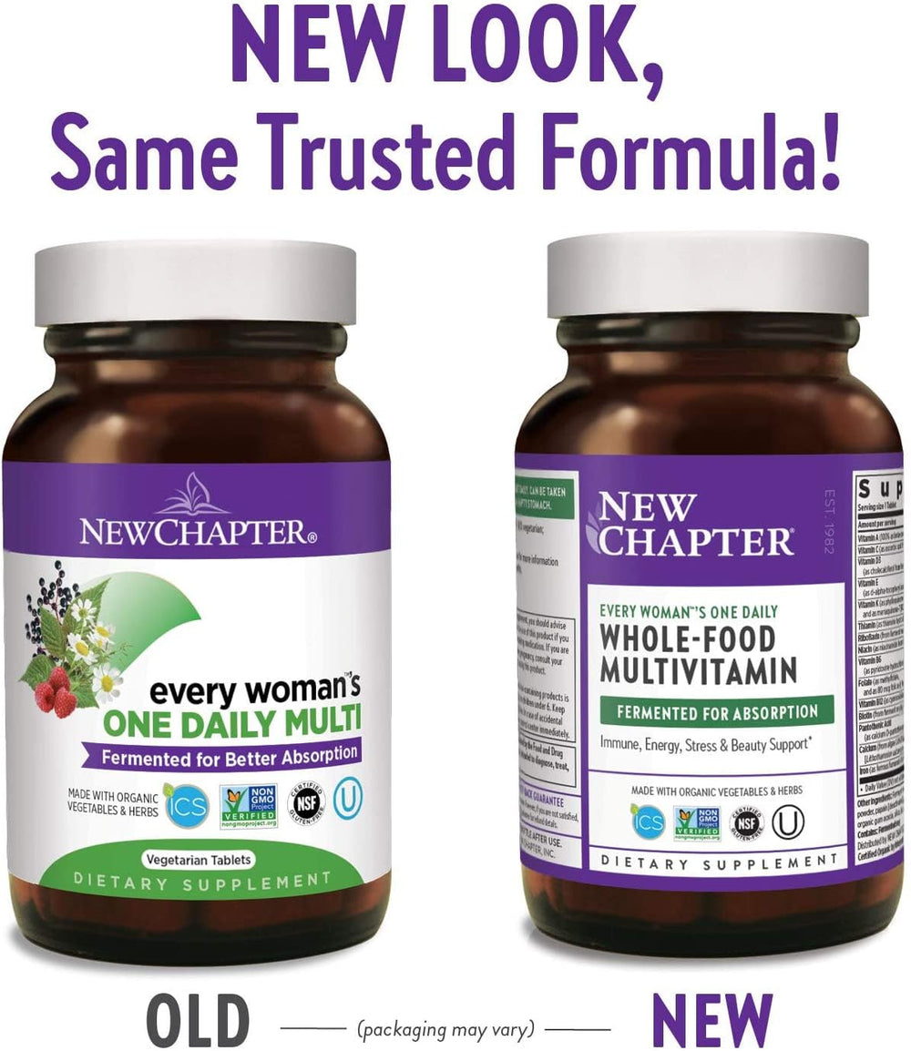 New Chapter Every Woman's One Daily tablets arranged, simple daily support for energy and immune health