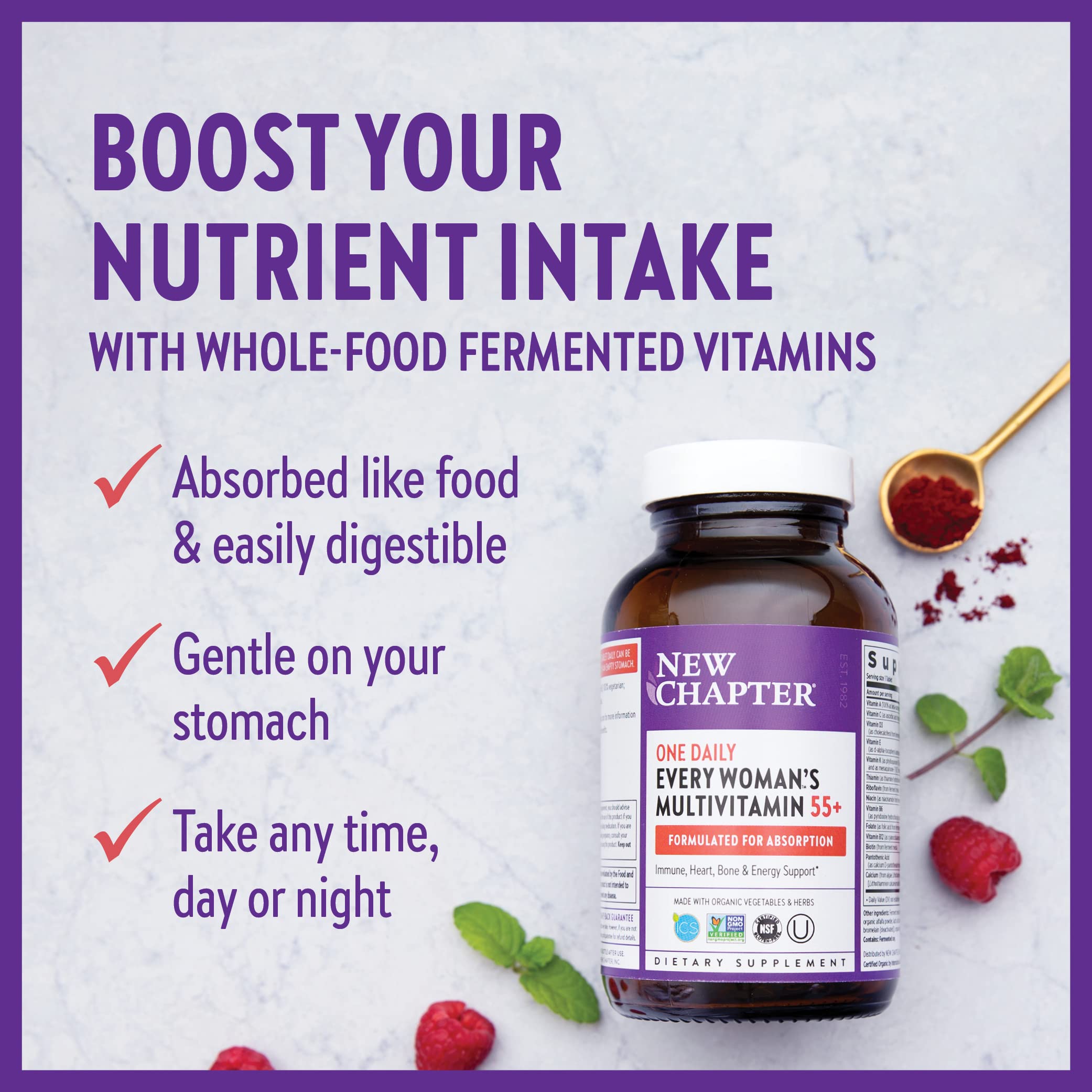 New Chapter Every Women's One Daily 55-plus fermentation demonstrates probiotic digestion-friendly benefits