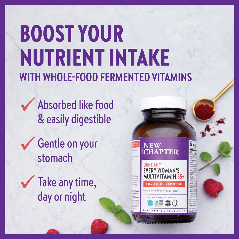 New Chapter Every Women's One Daily 55-plus fermentation demonstrates probiotic digestion-friendly benefits