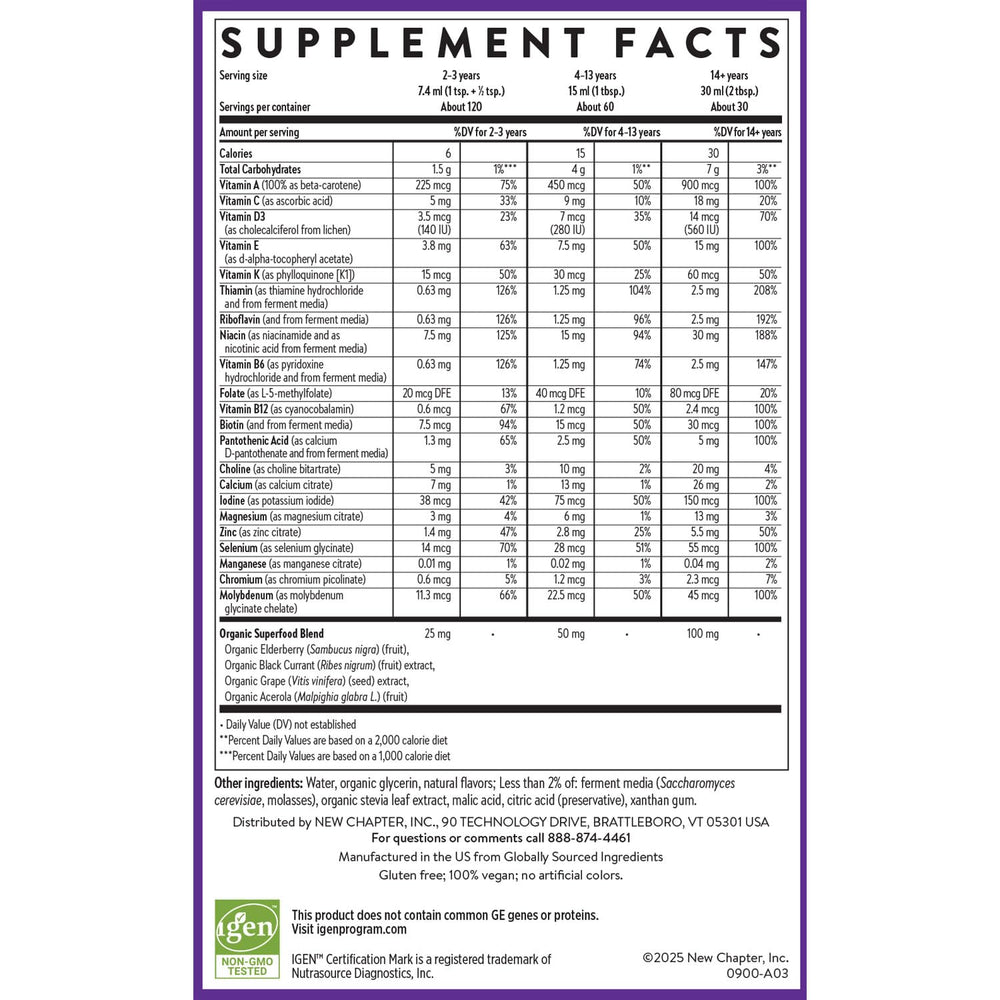 New Chapter fermented B vitamins ingredients emphasize fermentation and absorption.