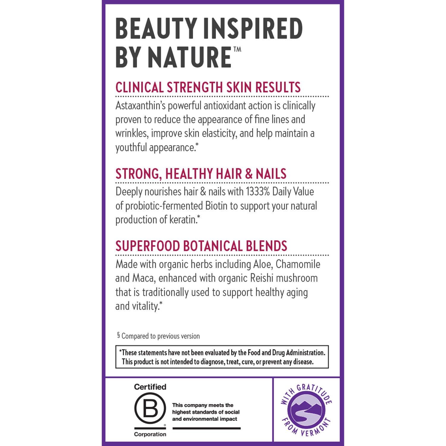 Lifestyle shot for daily hair, skin, nails routine with this supplement.