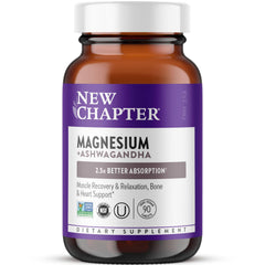 New Chapter magnesium-ashwagandha bottle on shelf for daily wellness