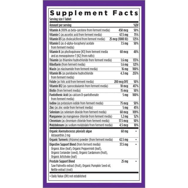 New Chapter men’s multivitamin 50+ probiotics capsules for easy daily use and digestion