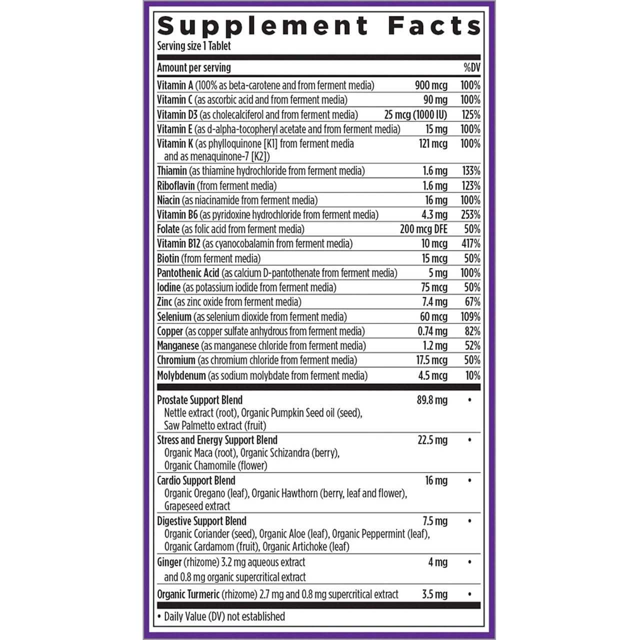 New Chapter Men's Multivitamin pill with fermented ingredients aids digestion and convenient daily use.