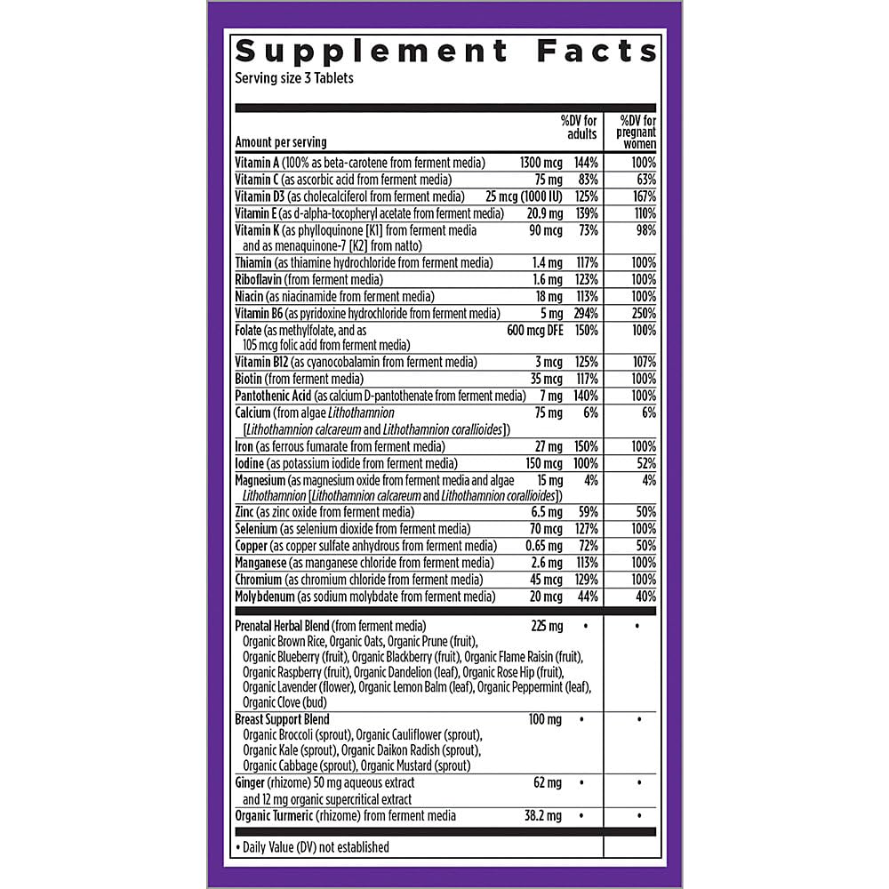 New Chapter Perfect Prenatal label shows organic non-GMO ingredients