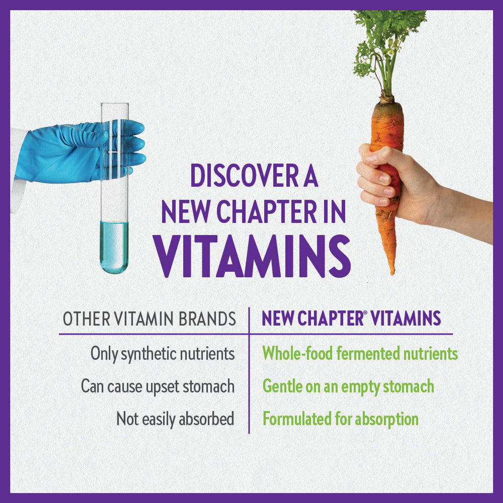 New Chapter Perfect Prenatal vegetarian, kosher, gluten-free badge signals clean lifestyle.