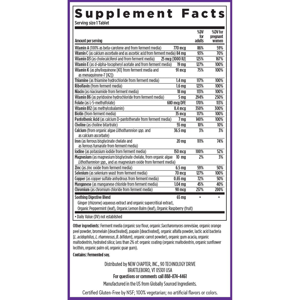 New Chapter Prenatal 35+ ingredients panel focuses on methylfolate and choline