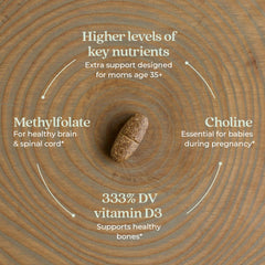 New Chapter Prenatal 35+ tablet close-up showing a single daily dose