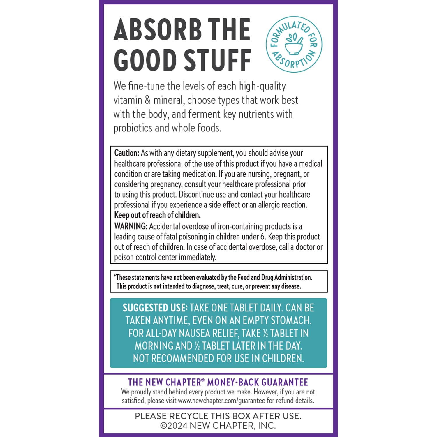 New Chapter Prenatal vegetarian-certified tablet suitable for plant-based diets