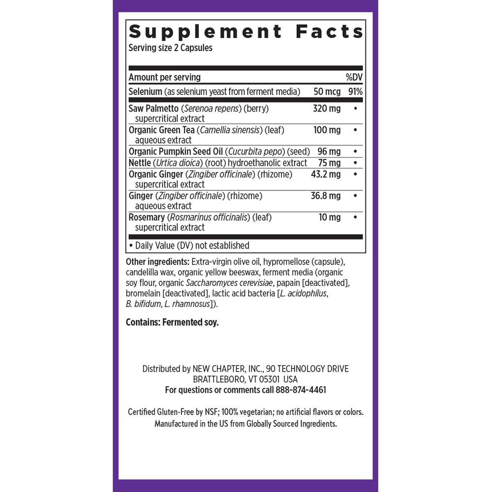 New Chapter Prostate 5LX ingredients panel – Saw Palmetto and herbs.
