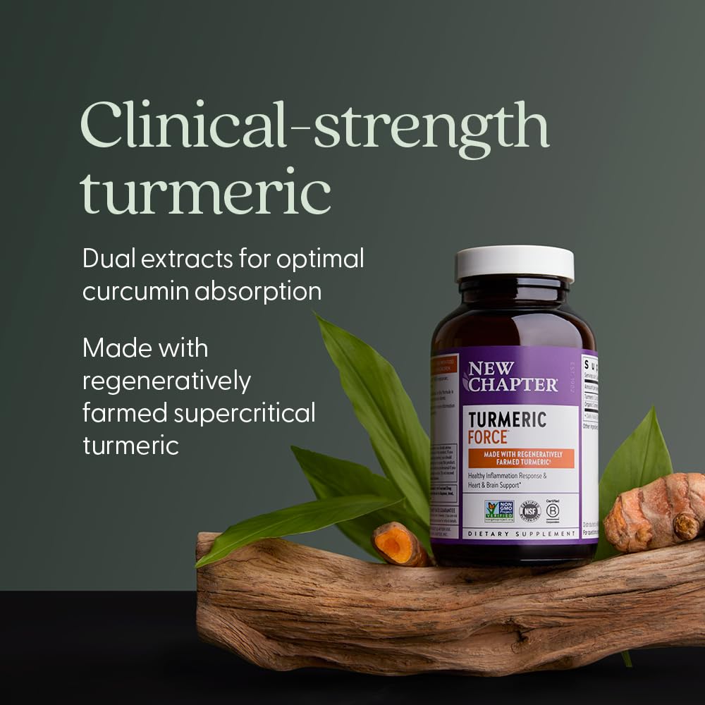 New Chapter Turmeric Force ingredients listing emphasizes organic, supercritical extract for broad turmeric benefits.