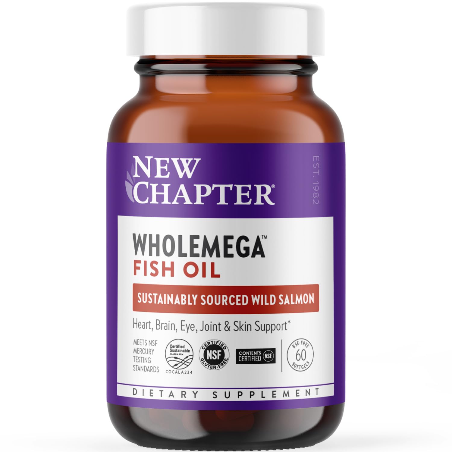 New Chapter Wholemega bottle on a clean surface highlighting daily omega-3 support