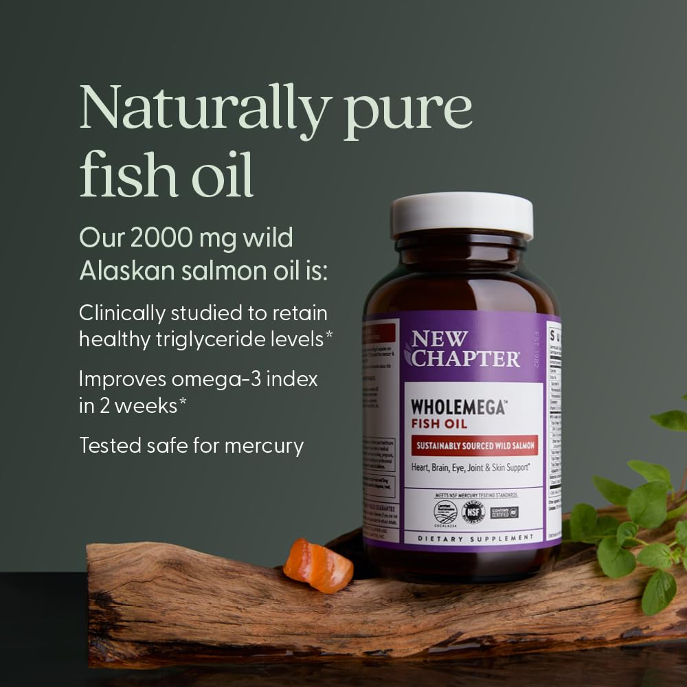 New Chapter Wholemega fresh-pressed extraction shows whole-food salmon oil focus.