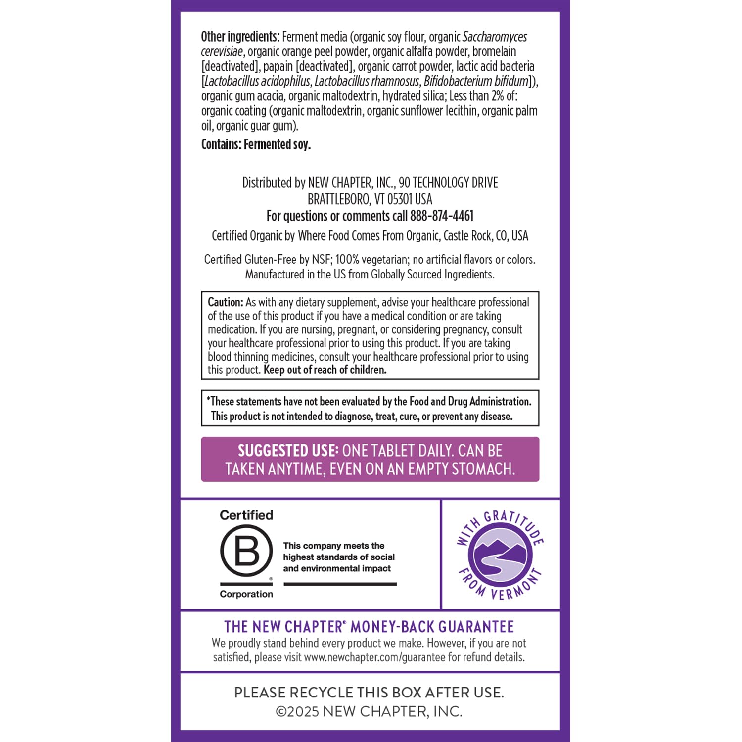 New Chapter Women's Multivitamin 40+ seal indicating third-party verification and quality.