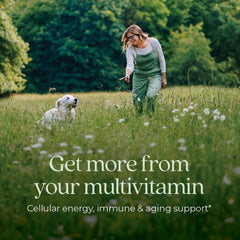 New Chapter Women's Multivitamin 40+ tablets shown mid-dispense support easy daily nutrition.