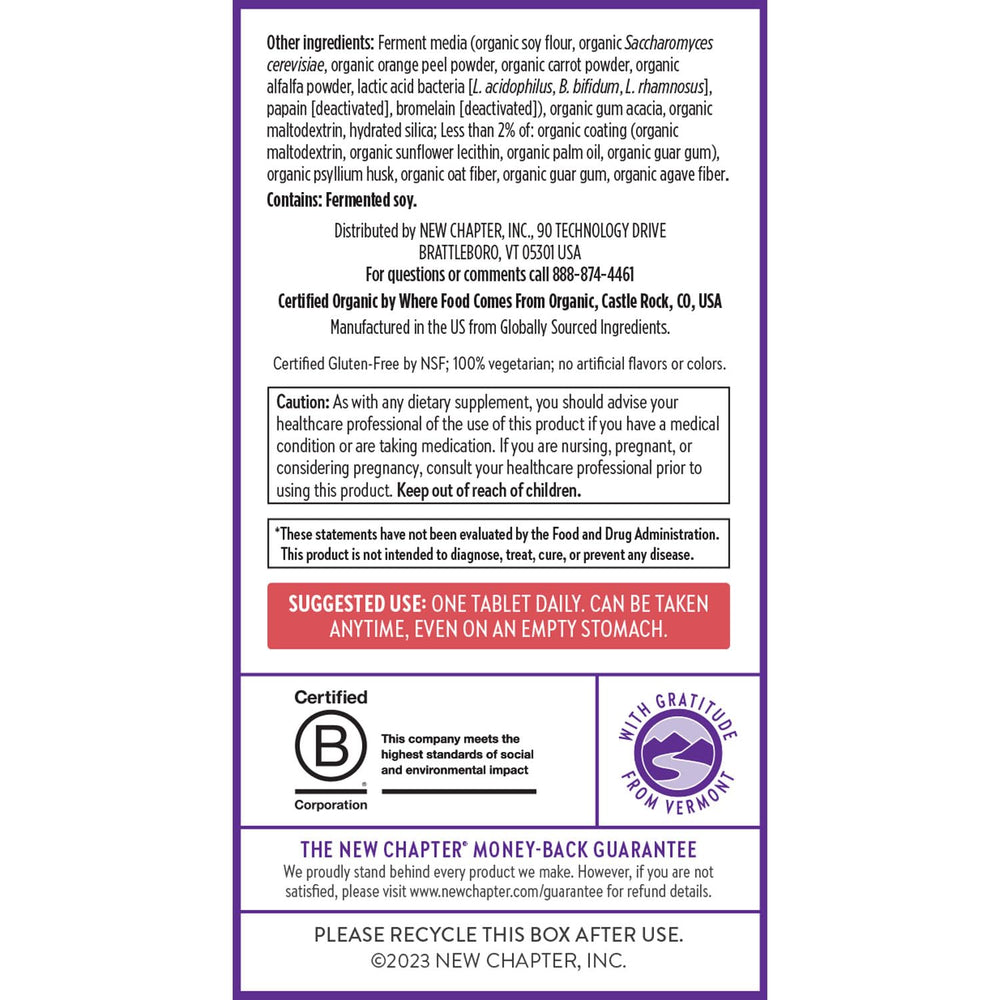 New Chapter Women’s 55+ packaging displays non-GMO and kosher certifications.