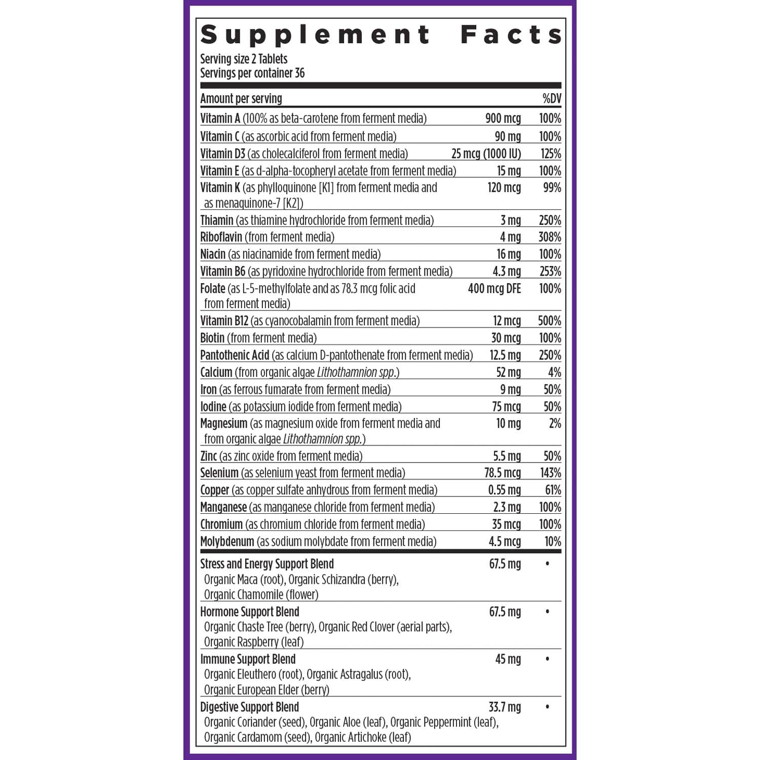 New Chapter Women’s Multivitamin Advanced Formula featuring organic vegetables and herbs for high-quality nutrition.