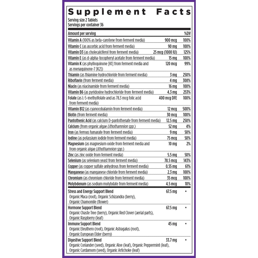 New Chapter Women’s Multivitamin Advanced Formula featuring organic vegetables and herbs for high-quality nutrition.