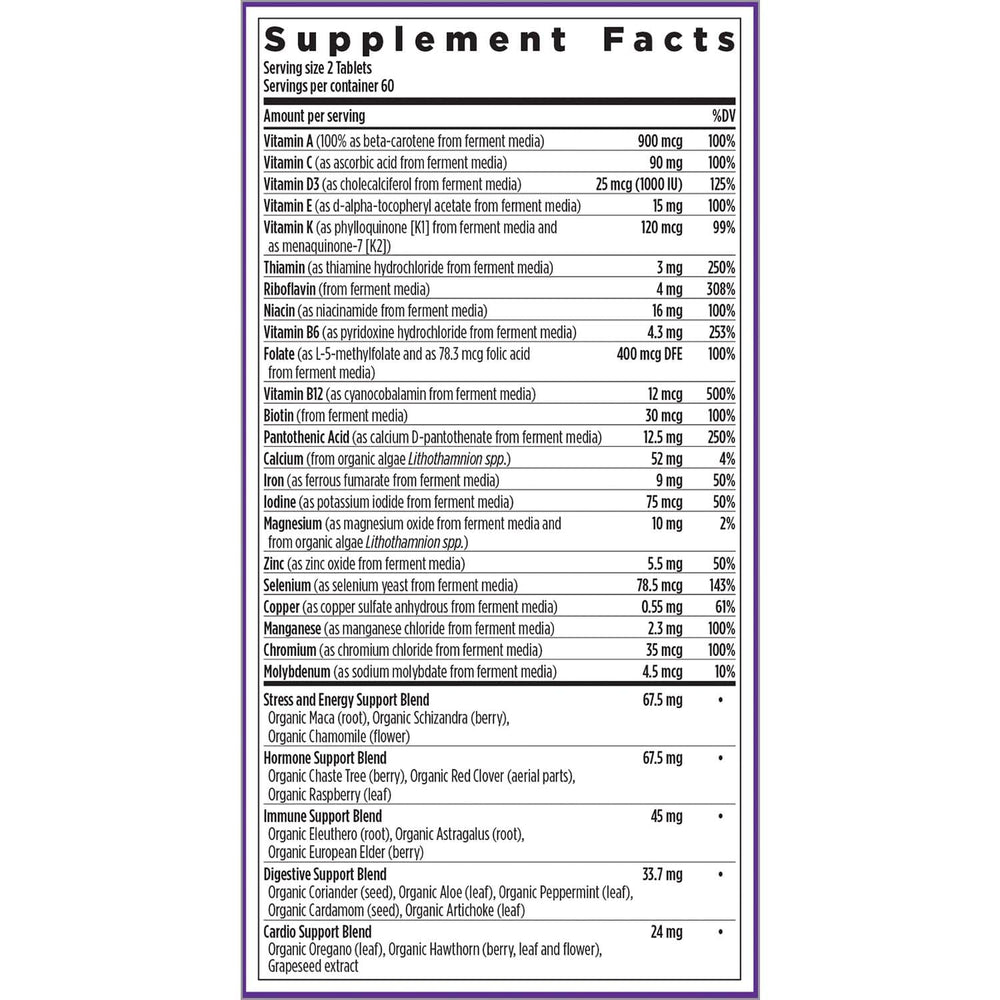 New Chapter Women's Multivitamin Advanced herbal blends with ginger and turmeric.
