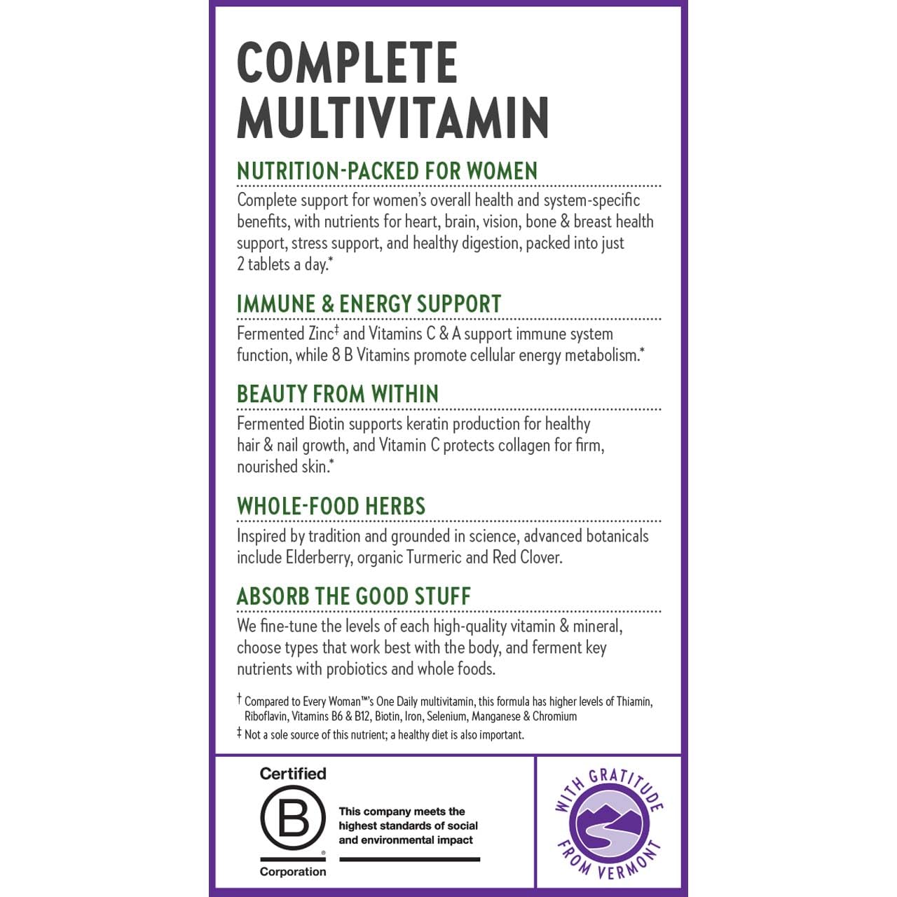 New Chapter Women's Multivitamin Advanced non-GMO verified seal highlights trusted quality.