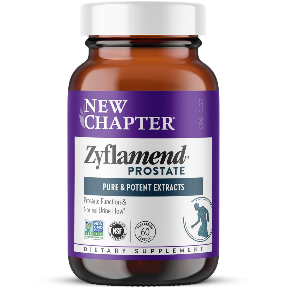 New Chapter Zyflamend Prostate bottle front view with vegetarian capsules for prostate wellness