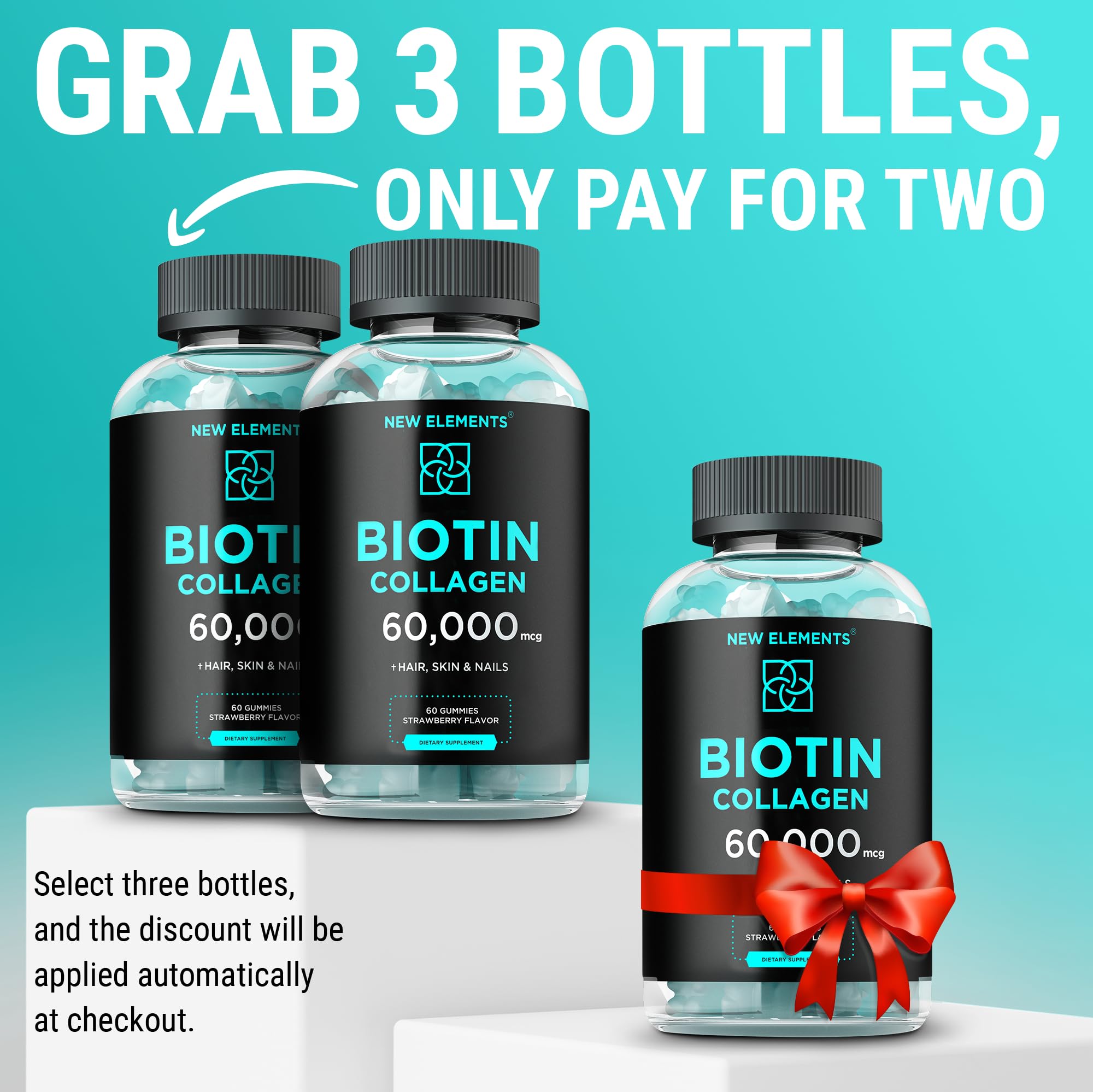 New Elements Biotin & Collagen Gummies being poured for convenient daily use.