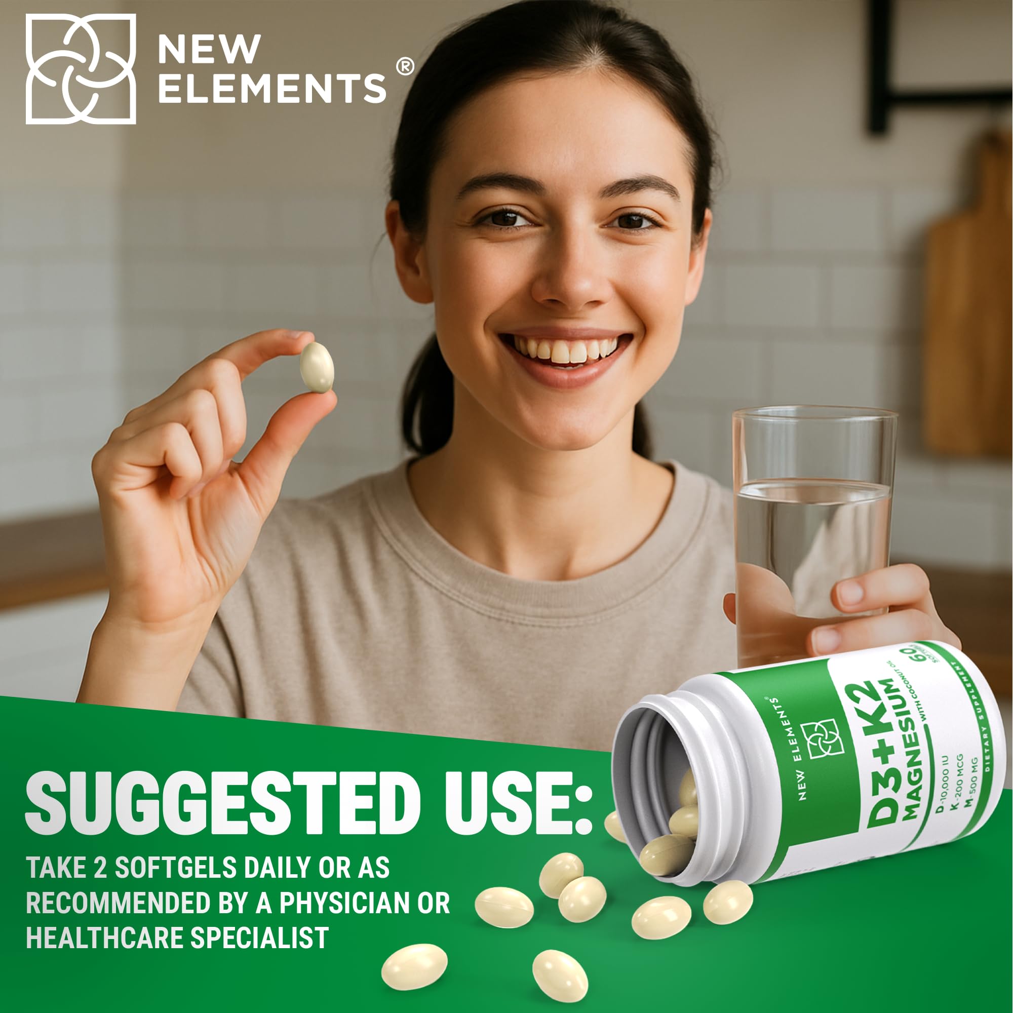 New Elements bottle supports bone health routine during workday