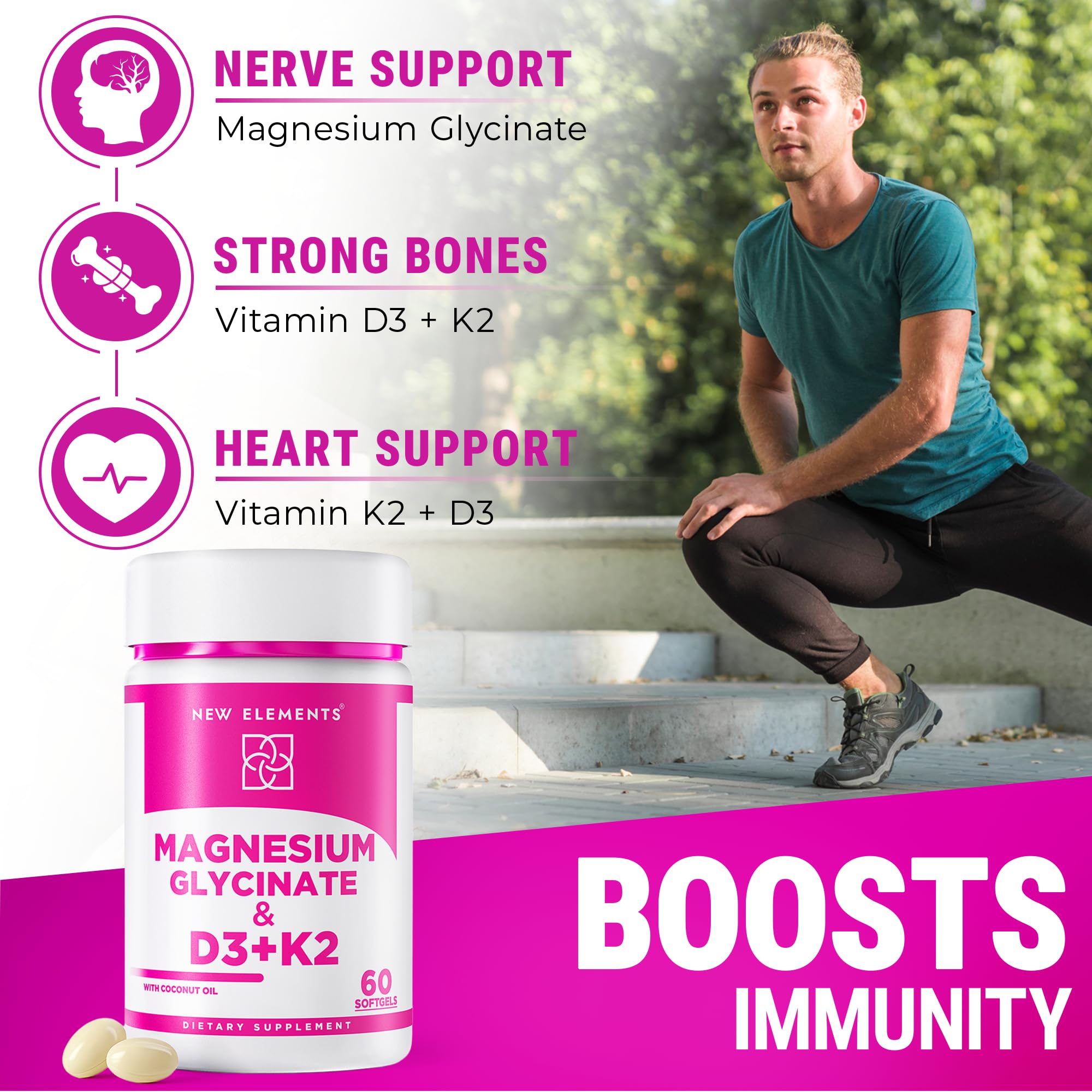 New Elements coconut oil-enhanced absorption concept with softgels