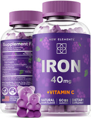 New Elements Iron Gummies 40mg bottle, easy iron support for healthy blood cells.