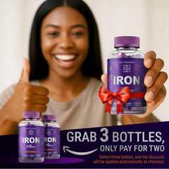 New Elements iron gummies with fruit-pectin, daily iron intake in a chewy form.